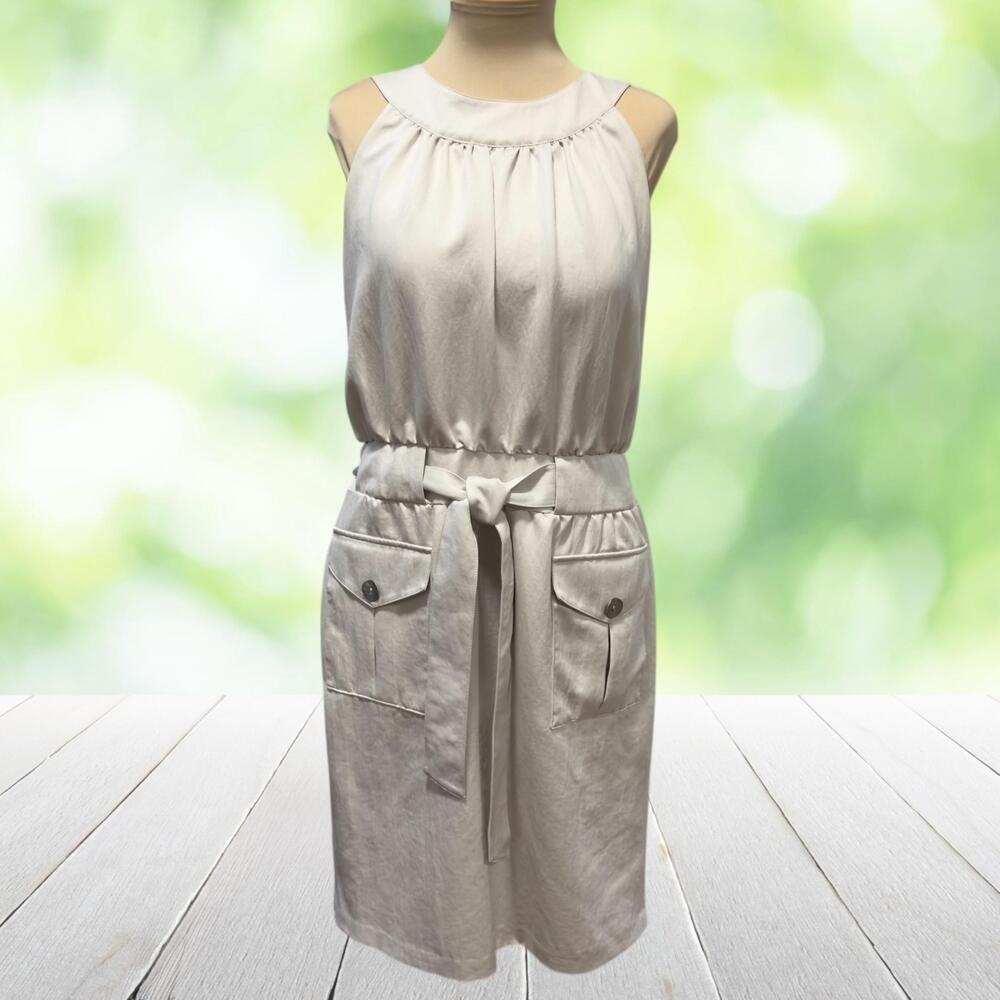 Vintage Y2K CHICOS Safari Cargo Dress Tie Belt Knee Length Beige Size 1 (M)